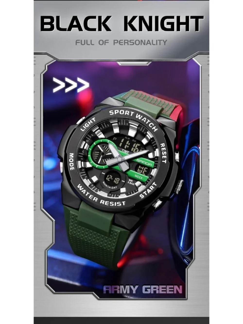Men's Green White Analog Quartz Electronic Military Multifunction Digital Watch